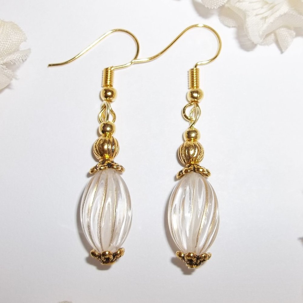 Clear & Gold Beaded Earring Set NWT Handmade 4080